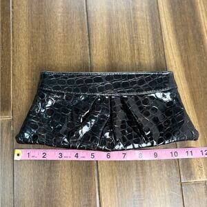 Laura Merkin Black Reptile Style Embossed Clutch Ruffle y2k